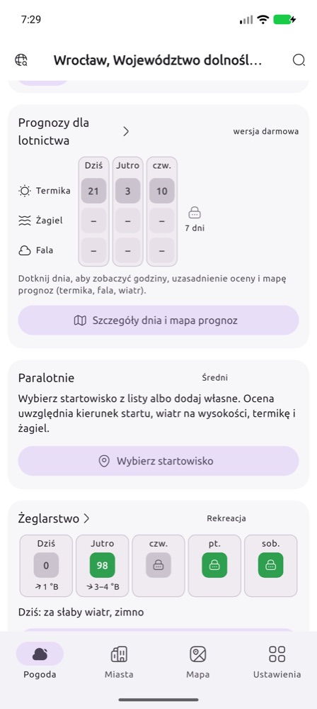 Karty prognoz na ekranie głównym
