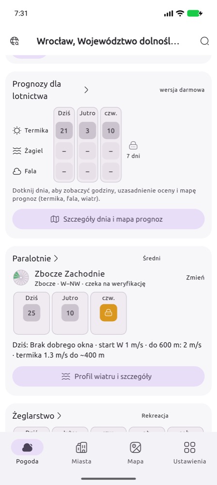 Karta Paralotnie z ocenami dni