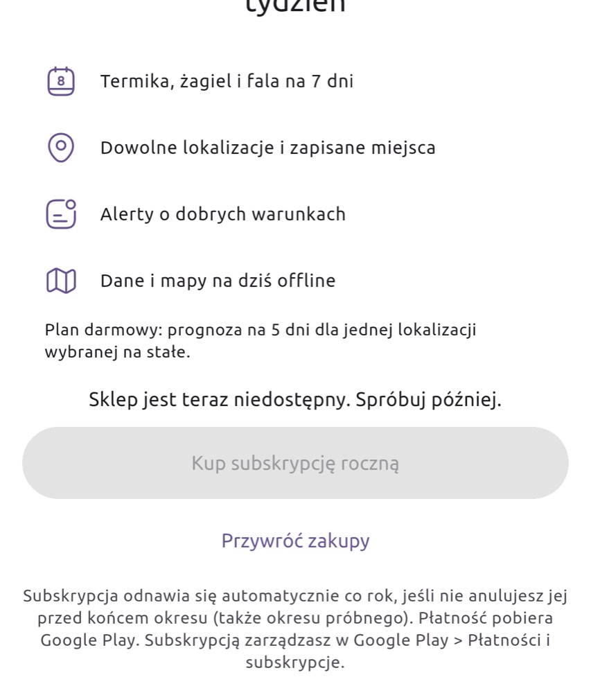 Ekran Premium z listą korzyści