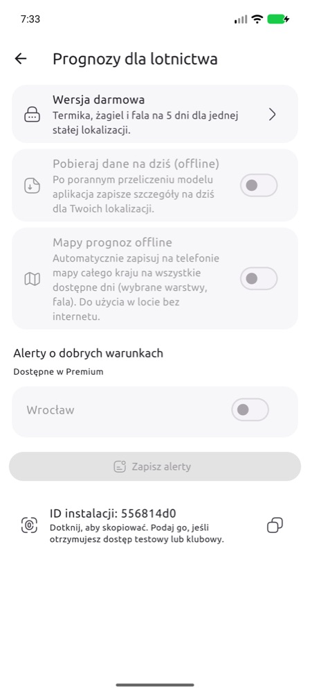 Ustawienia prognoz dla lotnictwa