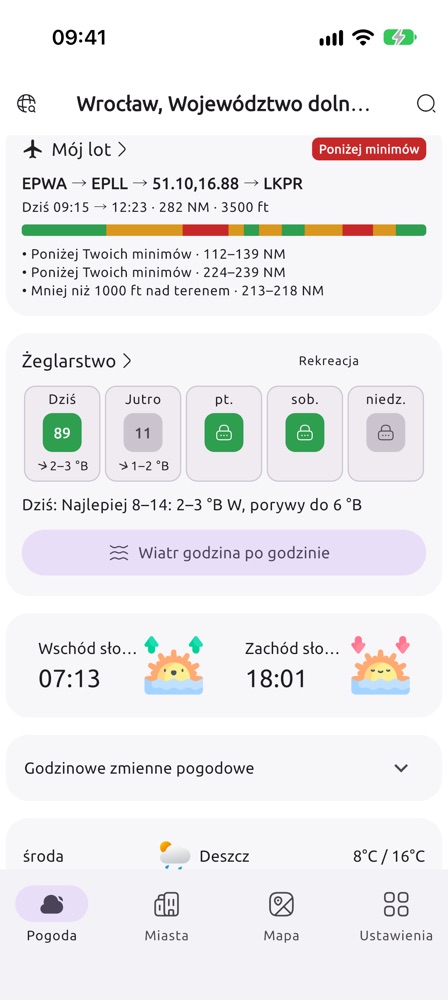 Karta Mój lot na ekranie głównym